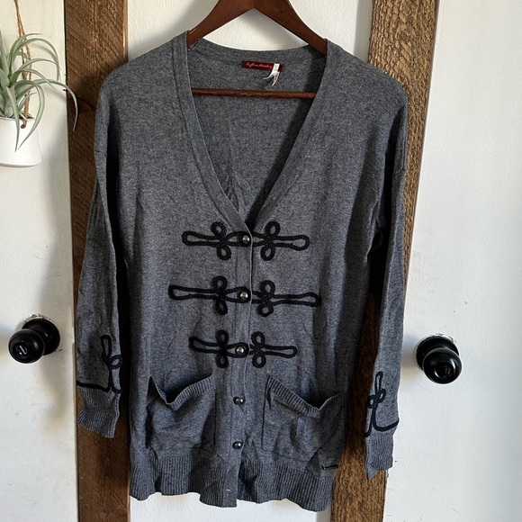 Left On Houston Vintage Style Cardigan Sweater Gray Black Women’s XS - Picture 2 of 11